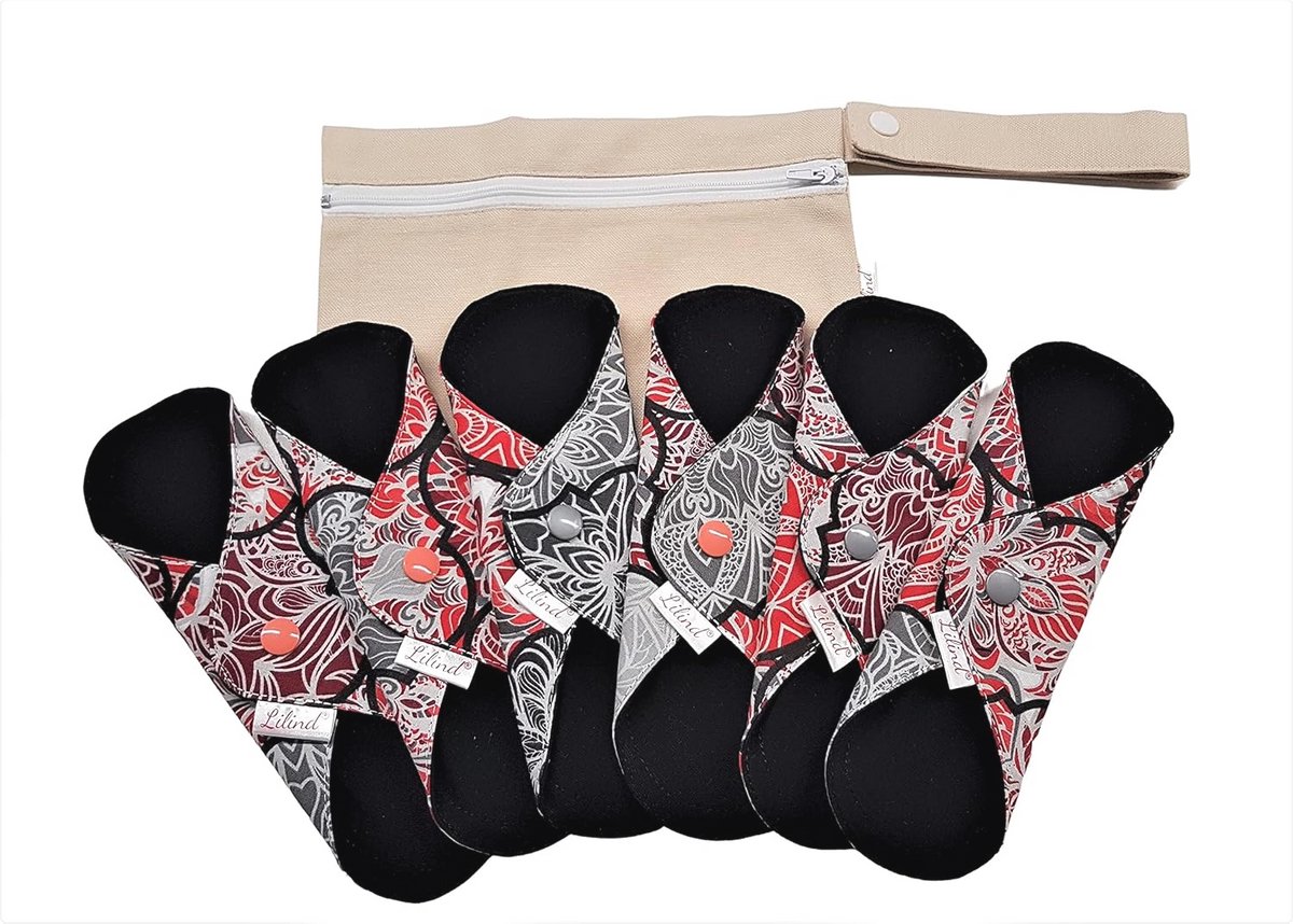 Herbruikbare Katoenen Maandverband Pads - 6 Pack Organische Doek Pads met Gratis Rits Tas