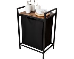 Wasmand - 65 l - met plank - uitneembare waszak - zwart-bruin