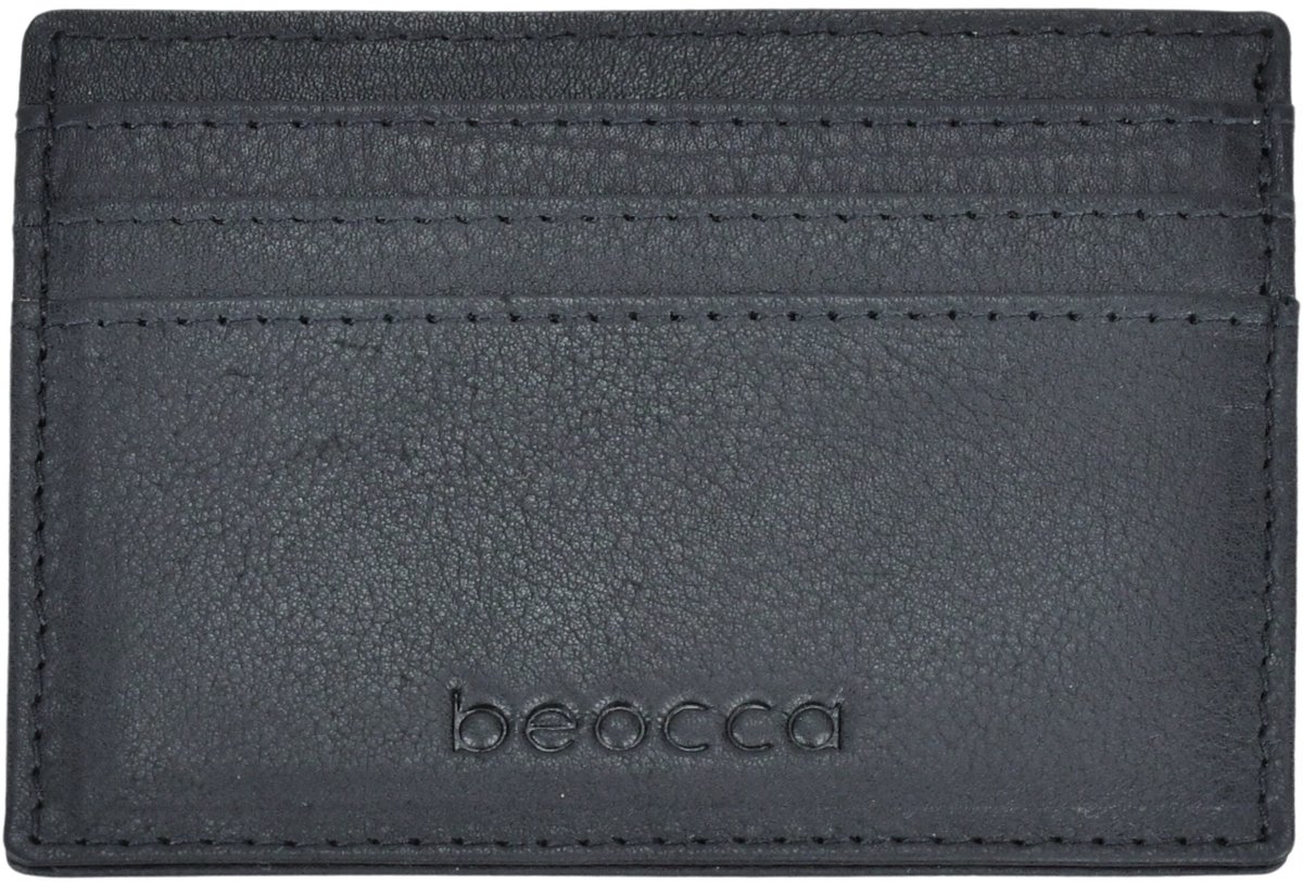 Beocca Seth Leren Pasjeshouder - Kaarthouder van Plantaardig Gelooid Leer - Handgemaakt - Compact Creditcardformaat - Duurzaam en Tijdloos - Zwart