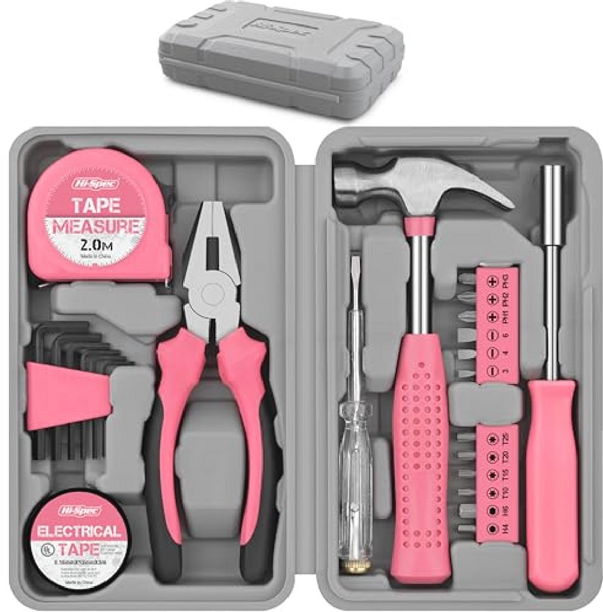 Compact 24-delige Gereedschapsset voor Dames - Mini Tool Set voor Thuis - Inclusief Hamer, Schroevendraaiers en Tang - Ideale Doe-Het-Zelf Gereedschapskist in Roze