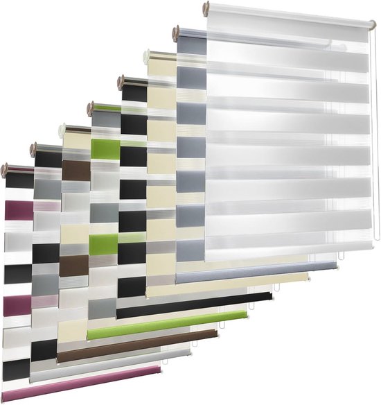 Collection de neuf stores duo de différentes couleurs, du blanc au violet, classés par taille.