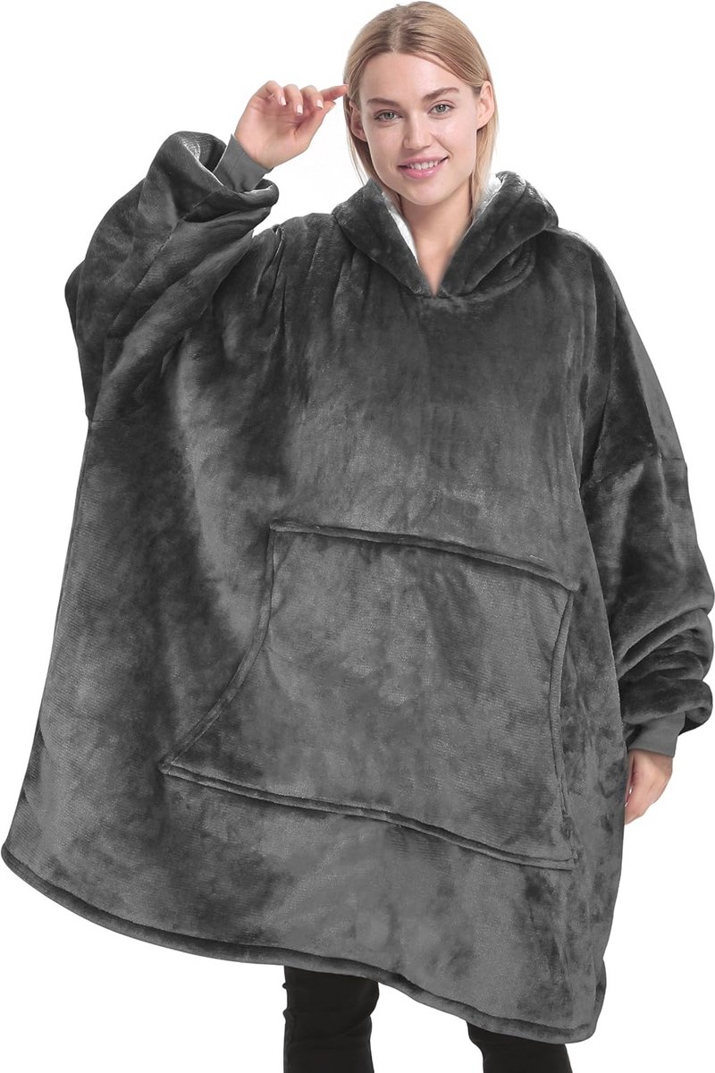 Zachte Oversized Sherpa Hoodie Deken voor Volwassenen en Tieners - Gezellige Warme Deken met Capuchon en Voorvak