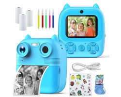 AnyPrice® Kinder Camera met Foto Printer – Direct Foto’s Afdrukken – Selfie & Video – Thermisch Printen – Incl. Fotopapier & Stiften – Oplaadbaar – Cadeau voor Kinderen – Blauw