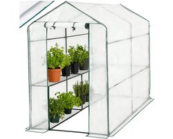 tectake® Broeikas met Folie - Foliekas - Hobbykas - 2,23m² - 186 x 120 x 190 cm - Kweekkas voor Tomaten en Planten - Tuinkas met 4 Planken - Beschermt Tegen Kou, Regen en Zon