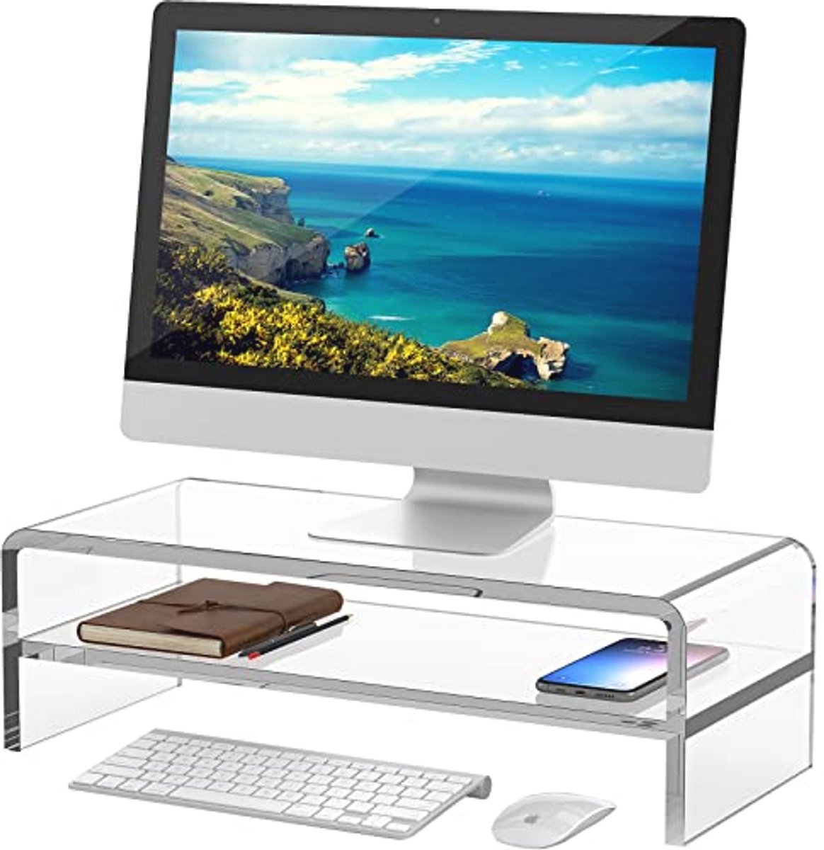 Acryl Monitorstandaard met 2 Lagen voor Computer en Laptop