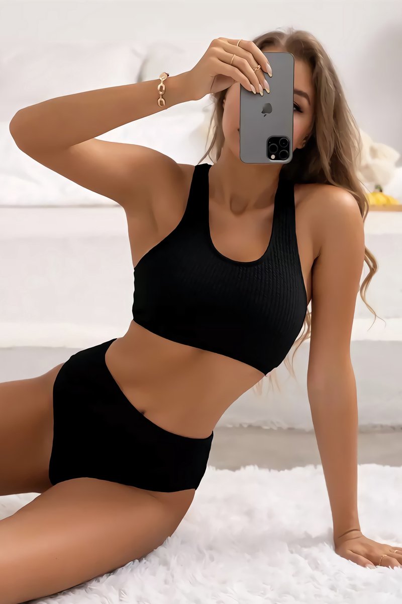 La Nuita Zwarte Sportieve Bh Set Dames - Comfortabele Bralette met X-rug en Hoge Slip - Ademende Naadloze Lingerie - S t/m XL