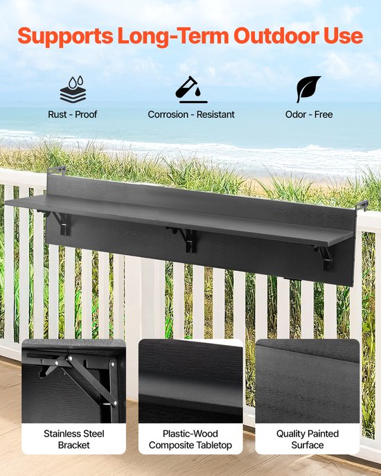 VEVOR Balkontafel Hangtafel Balkon Hangtafel Opvouwbaar Opvouwbare tafel 1220x300mm van Merkloos — afbeelding 5