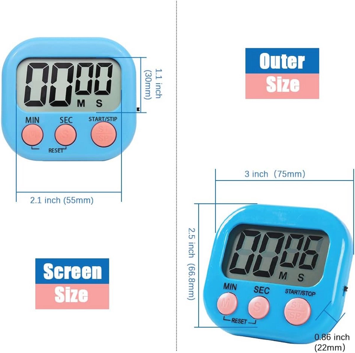 Digitale Keukentimer met Magnetische Achterstandaard en Groot LCD-scherm