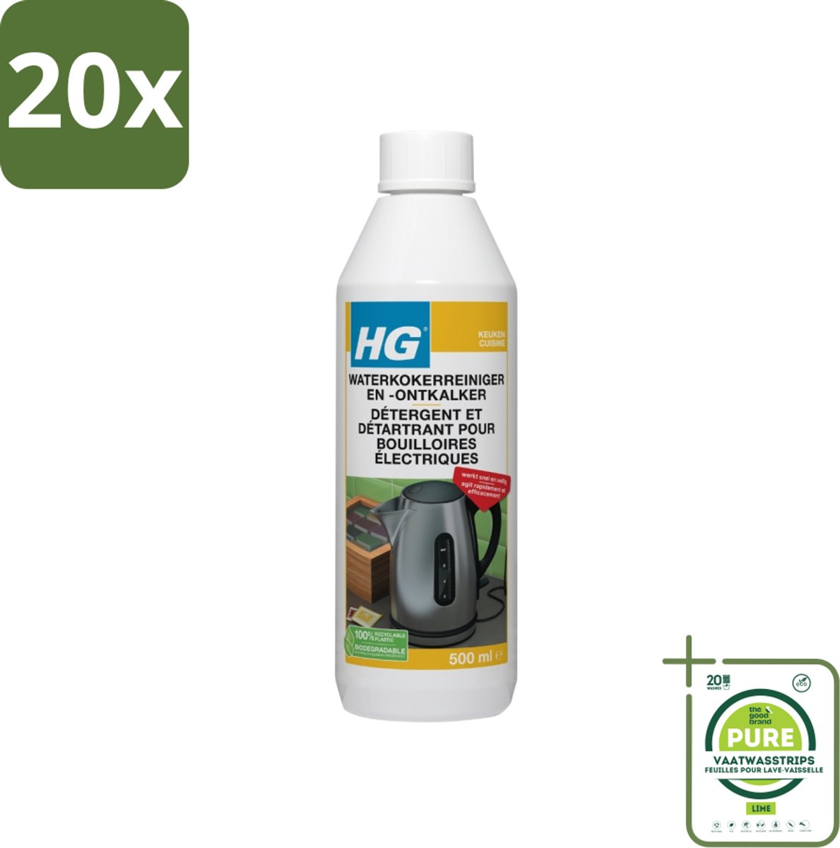 20 x HG Waterkokerreiniger En -ontkalker 500 ml - Grootverpakking - Waterkoker Reiniger - Ontkalker Waterkoker - Kalkaanslag Verwijderen - Waterkoker Schoonmaken - HG Waterkokerreiniger