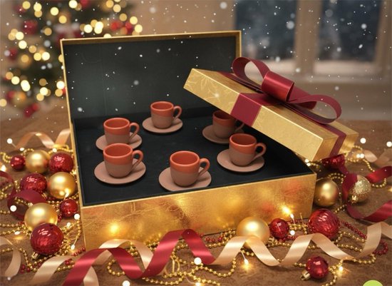 Service à expresso en céramique artisanale - tasses à café orange - 6 pièces - compatible lave-vaisselle et résistant au feu