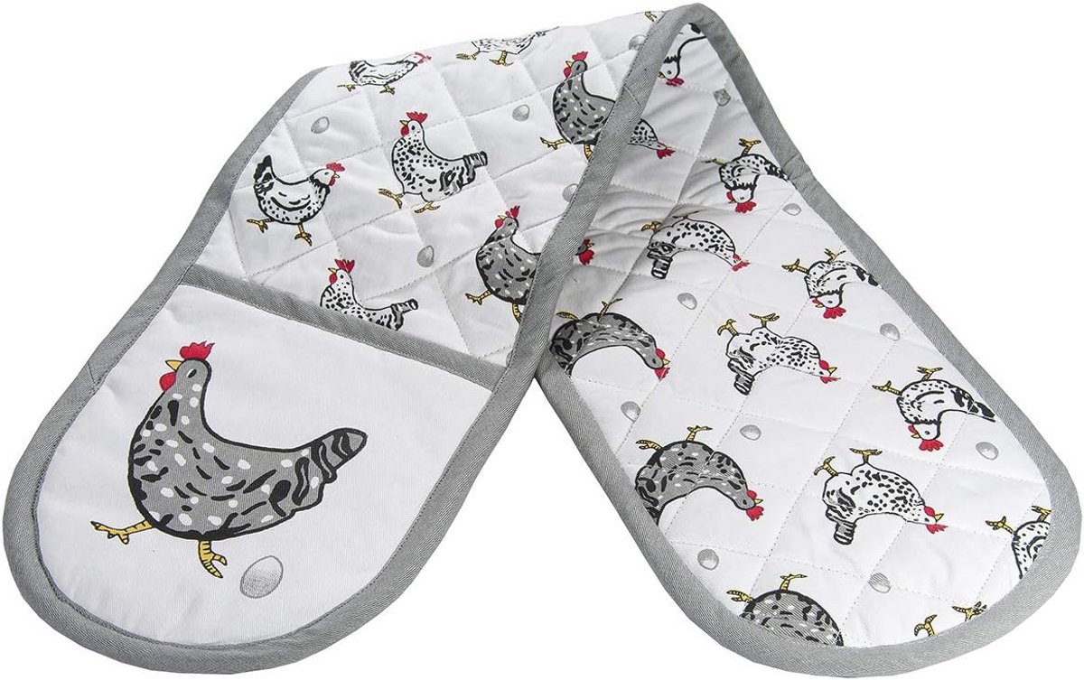 Dubbele Oven Mitts voor Koken en Bakken - Warmtebestendig Katoen met Kippen Design