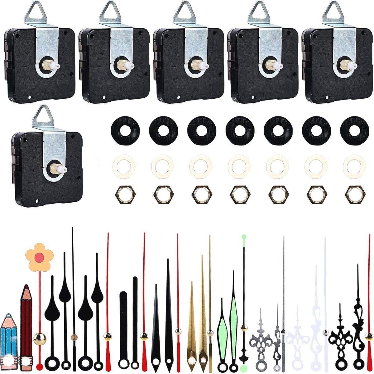 Wandklok Reparatie Set met Geruisloos Kwartsuurwerk en Wijzers - 7 Stuks