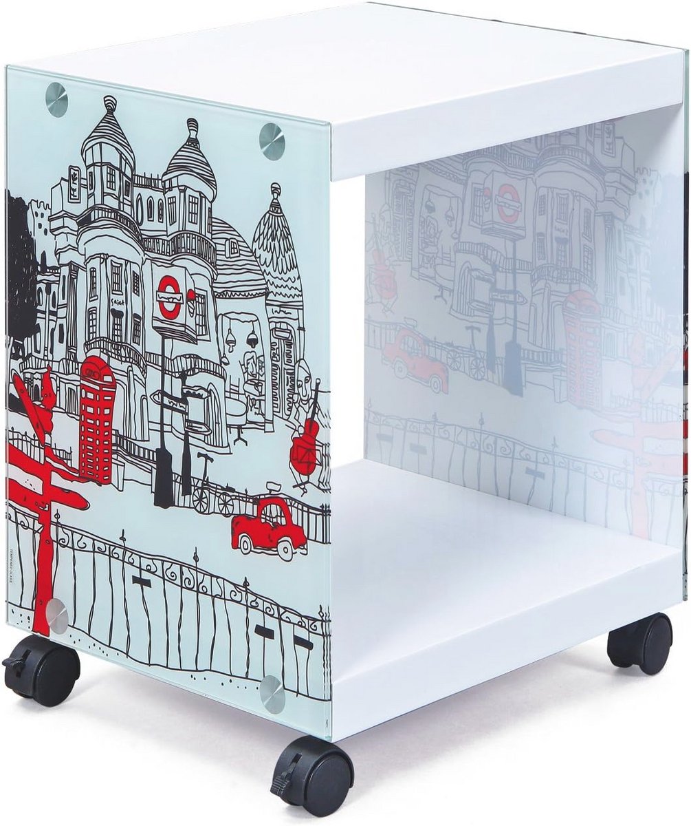 Bijzettafel op Wielen - Moderne Vierkante Tafel van Glas en MDF - Praktisch en Elegant - Ideaal voor Kleine Ruimtes