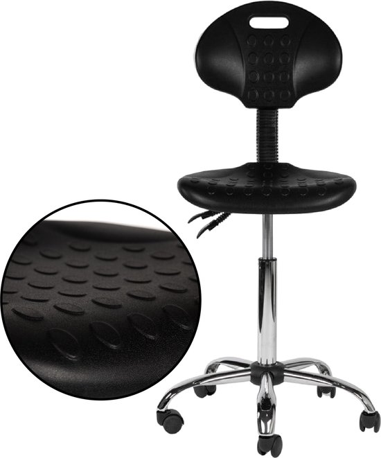 D'Romerio Werkplaatsstoel op wielen - Hoog (70-86cm) - Zwart