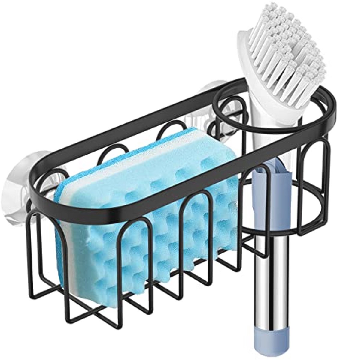 2-in-1 Sponshouder voor Keukenspoelbak met Zuignap - Roestvrijstalen Goossteenorganizer