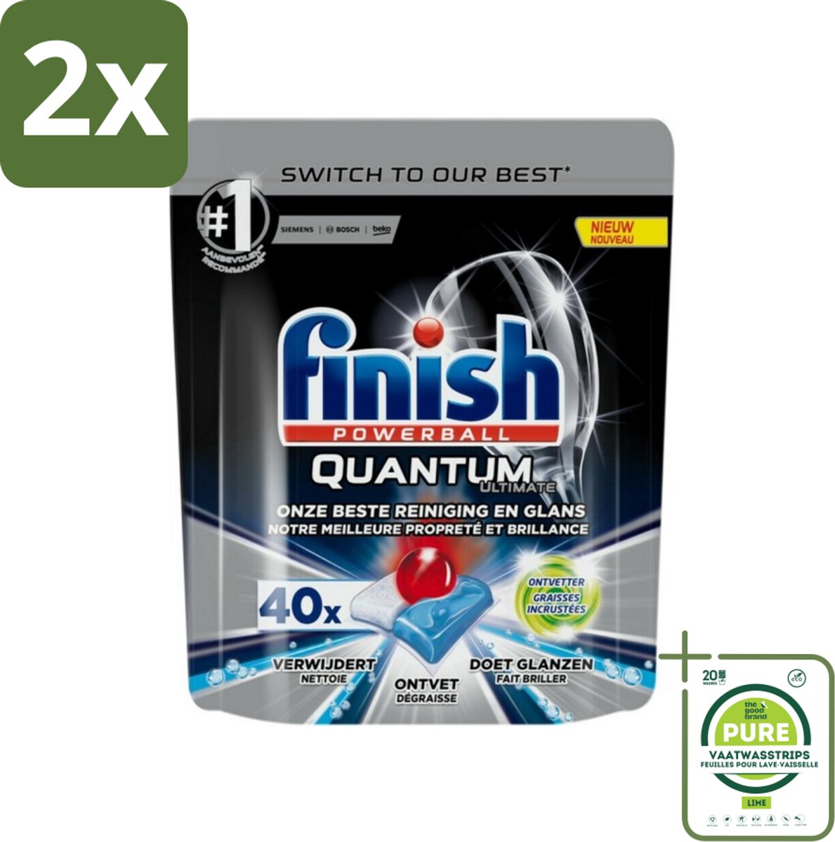 Finish – Vaatwastabletten – Quantum Ultimate Ontvetter – 40 Capsules - Voordeelverpakking - 2 stuks - Vaatwastabletten - Vaatwassertabletten