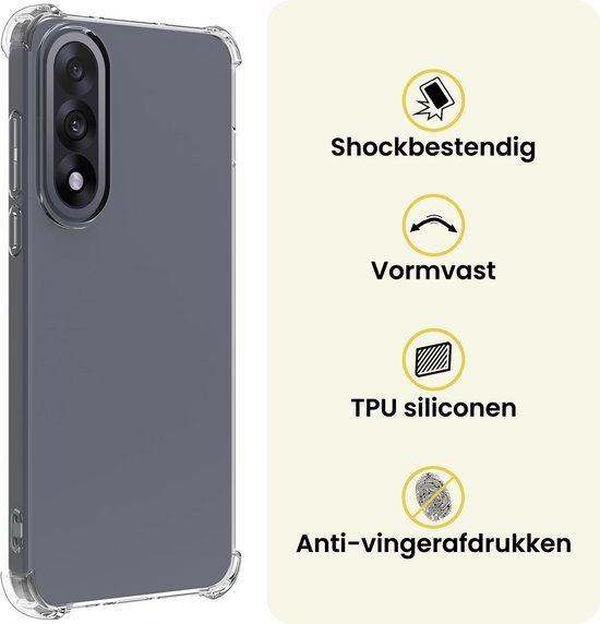 Grijze telefoonhoes van TPU siliconen met transparante verstevigde hoeken. Schokbestendig en anti-vingerafdruk.