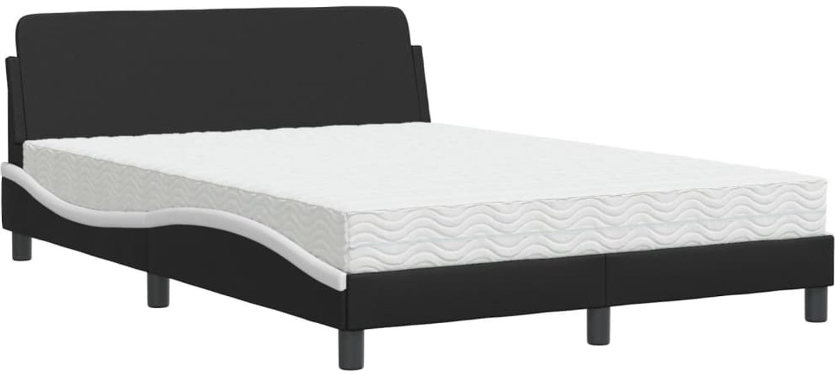 Tweepersoonsbed | Dubbelbed | Volwassenenbed | Bed met matras "Dover" kunstleer zwart en wit 120x200 cm