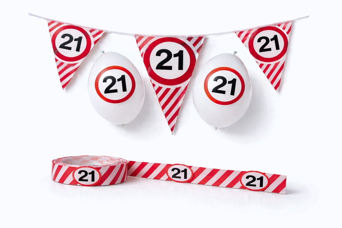 3BMT® 21 jaar verjaardag versiering - pakket - slinger, ballonnen en afzetlint