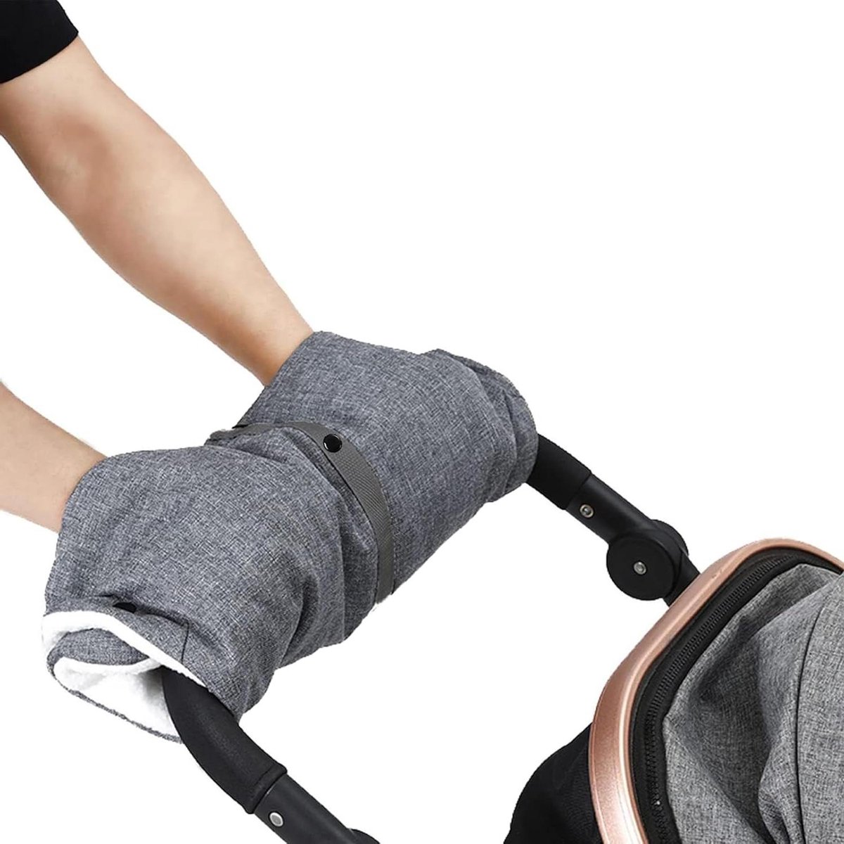 Allecta - Handwarmer universele maat voor kinderwagen, buggy en fietsaanhanger grijs met lamsvacht. Warme winter accessoires voor kinderwagen