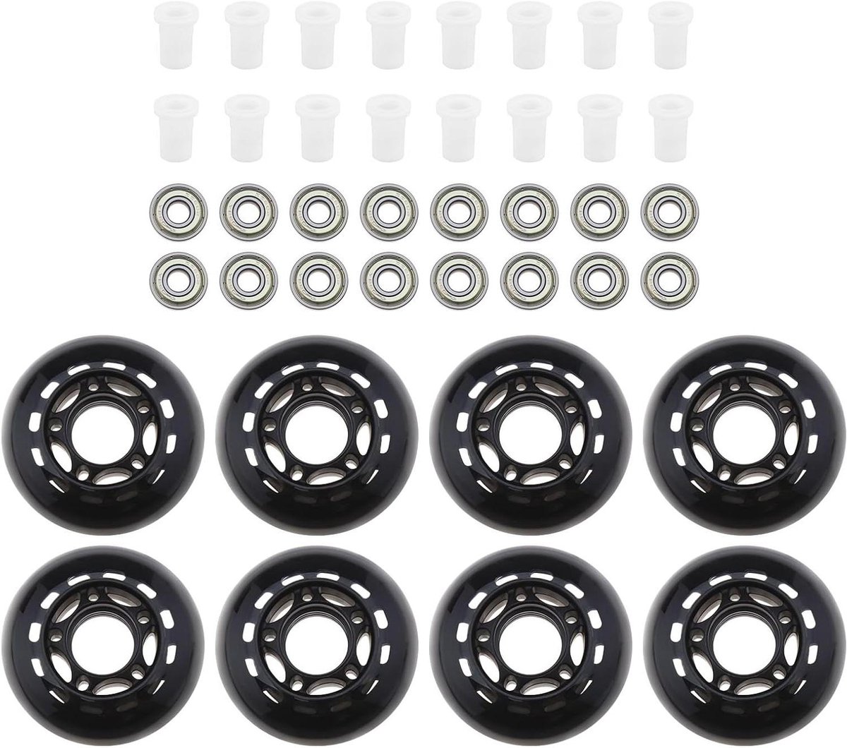 Allecta 8-pack rolschaatswielen 64mm 82A met ABEC-7 lagers voor binnen en buiten skaten Zwart