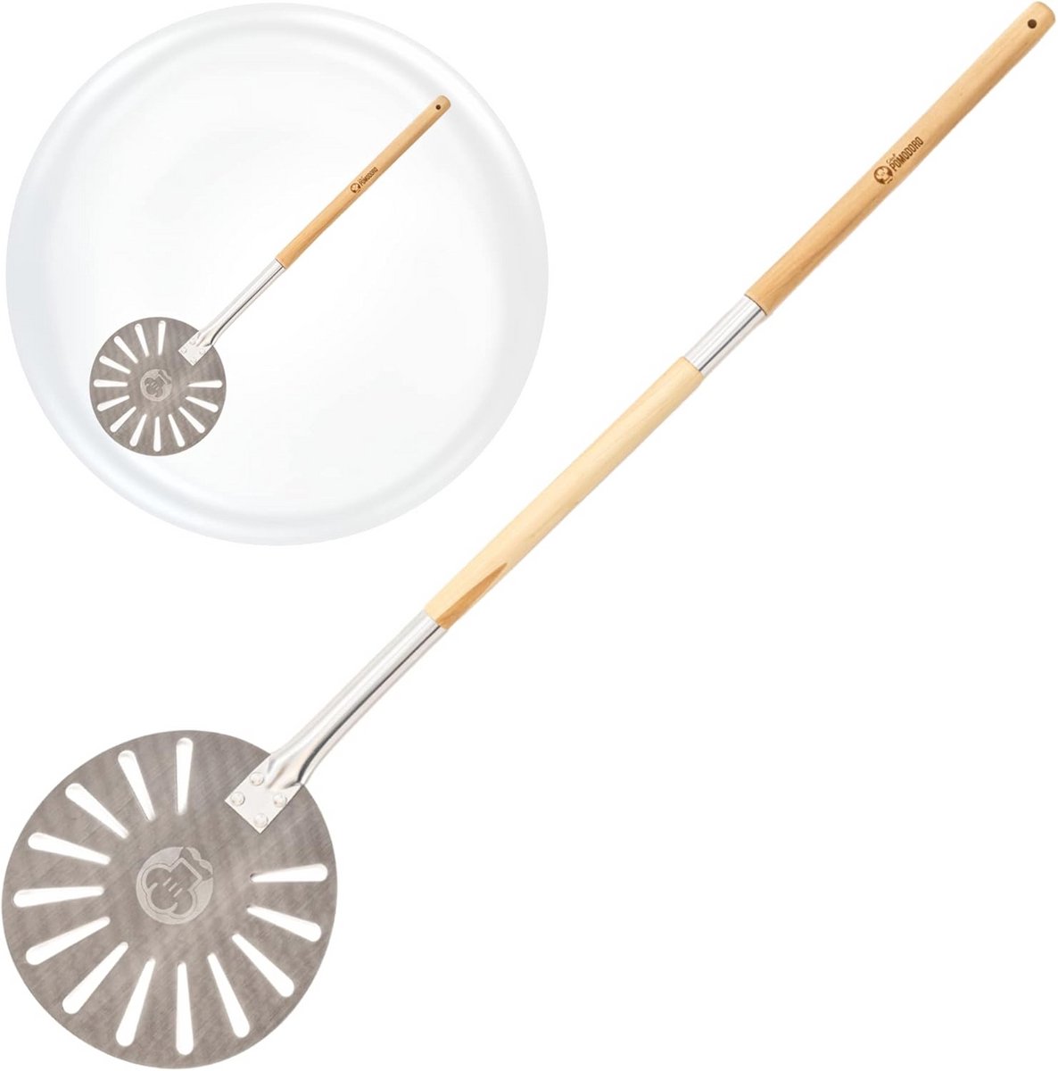 Aluminium Pizza Draaischep 23cm – Professionele Pizzaschep met Afneembaar Houten Handvat