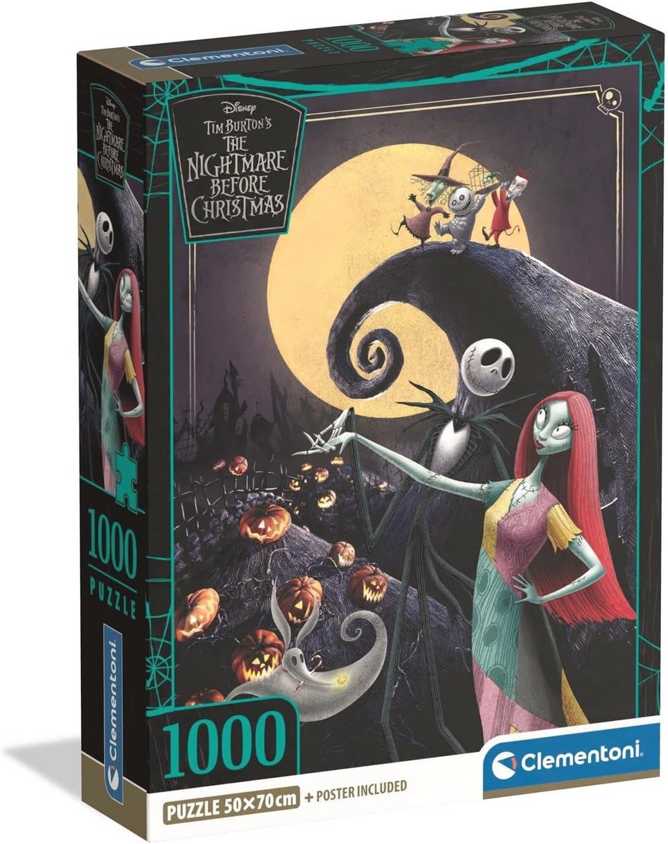 1000 stukjes legpuzzel voor volwassenen en jongens, thema nachtmerrie voor kerst, compact formaat met poster, cadeau-idee voor mannen en vrouwen, gemaakt in Italië, 50 x 70 cm