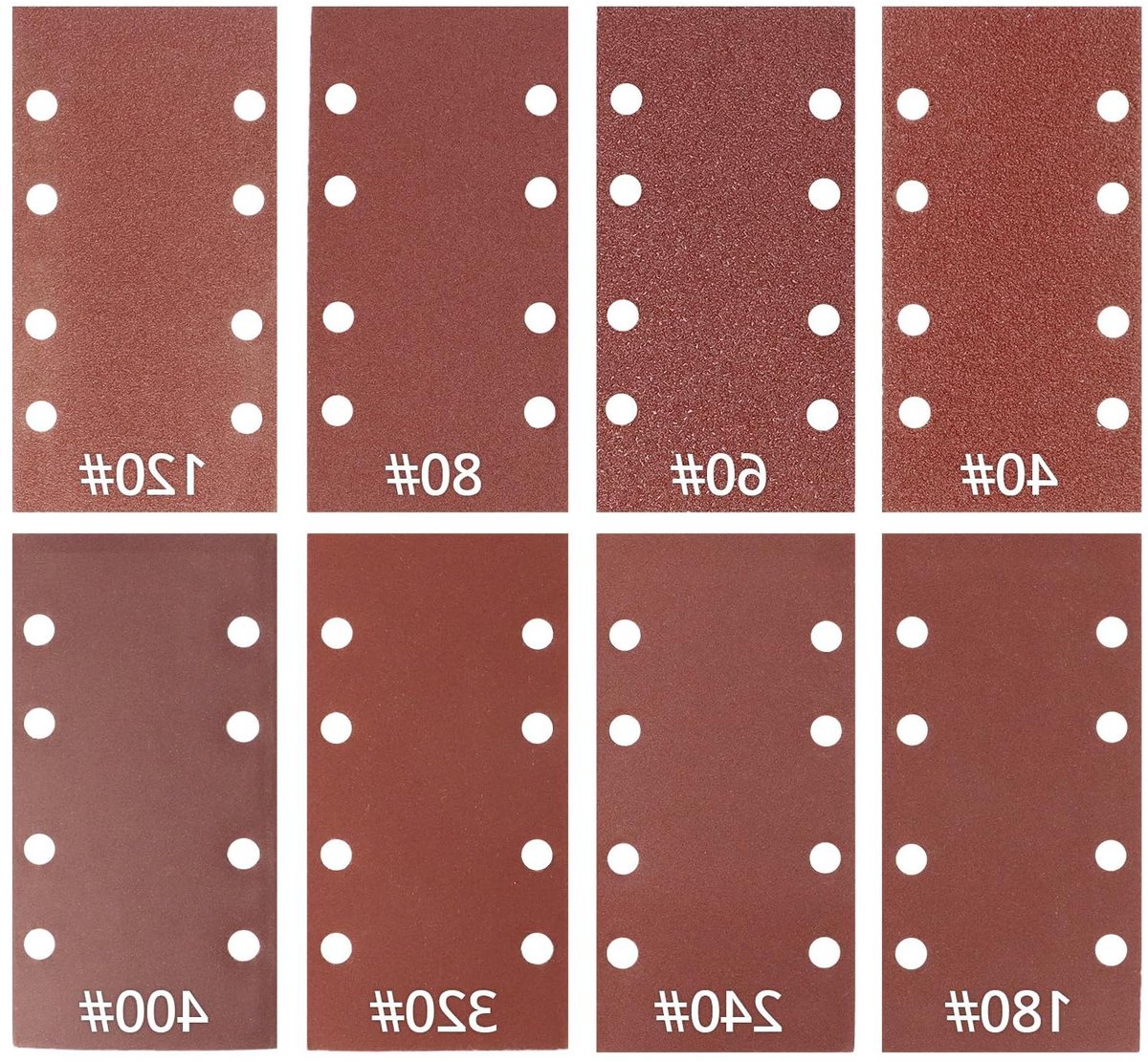 Allecta - Schuurpapier met klittenbandsluiting, 93 x 185 mm, 8-gats (korrel 40-400) voor metaal en niet-metaal oppervlakken - 48 stuks