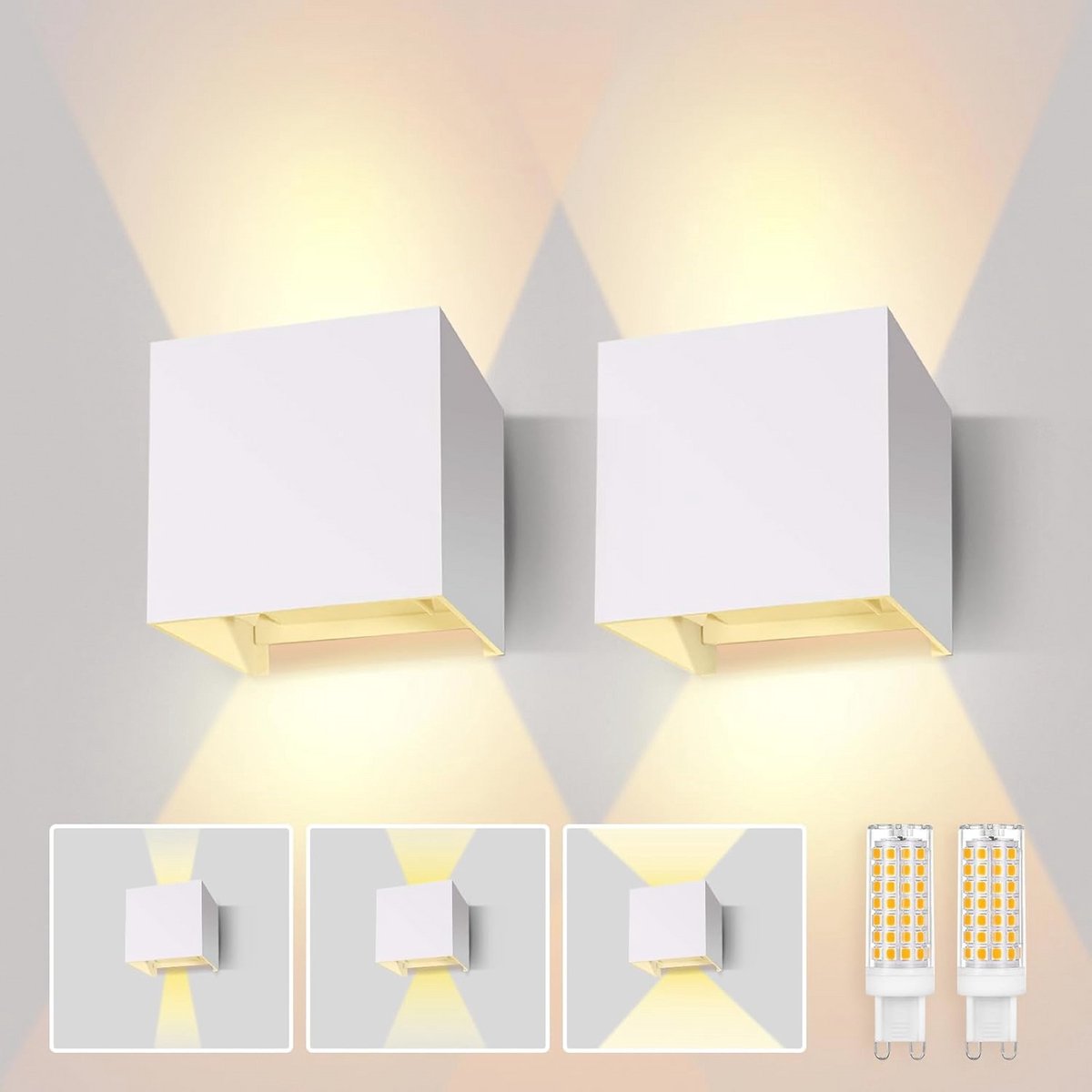 Verstelbare Wandlamp voor Binnen en Buiten, Warm Wit 3000 K, Geschikt voor Hal en Woonkamer, 2 Stuks
