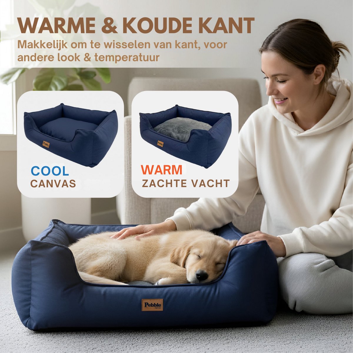 Pebble Hondenmand 65 x 56 cm Blauw - Orthopedische Hondenbed - Kattenmand - Hondenkussen - Dierenkussen - Voor kleine tot middelgrote honden – foto 6