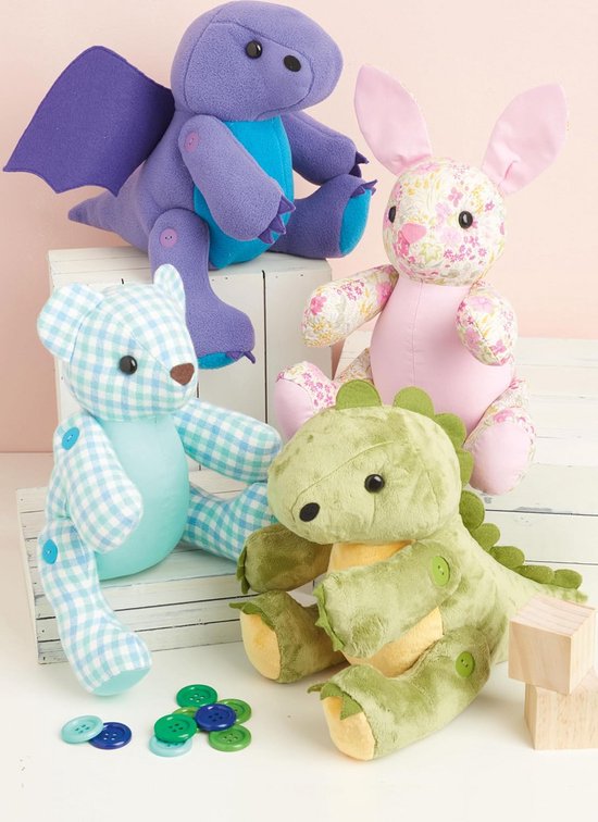 Naaipatroon Knuffelbeestjes - Draak, Dinosaurus, Beer & Konijn - 33 cm — afbeelding 3