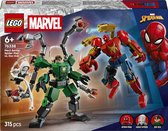 LEGO Marvel doos: Mech Battle: Spider-Man vs. Doc Ock. Groene en rode mechs, Spider-Man, Ghost-Spider, Doc Ock.