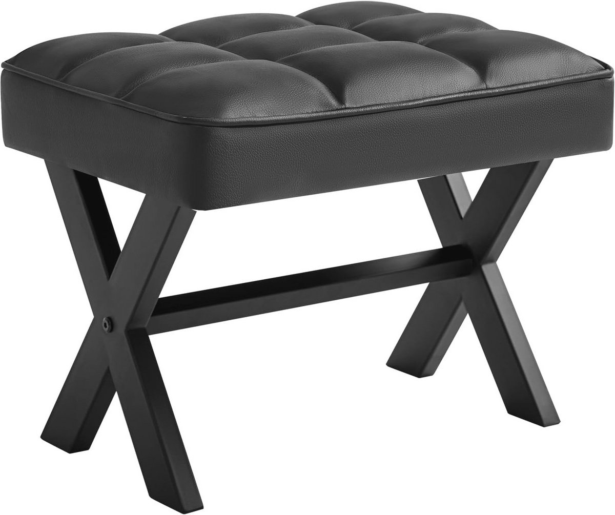 Kleine 12" H Voetensteun Kruk - Multifunctionele Zwarte PU Voetkruk met Metalen X-poot