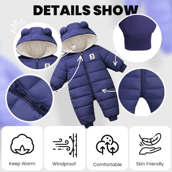 Hooded Winter Romper voor Baby's - Warme Snowsuit Jumpsuit voor Jongens en Meisjes (0-12 Maanden) van Merkloos — afbeelding 2
