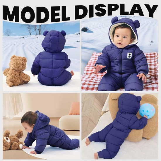 Hooded Winter Romper voor Baby's - Warme Snowsuit Jumpsuit voor Jongens en Meisjes (0-12 Maanden) van Merkloos — afbeelding 3