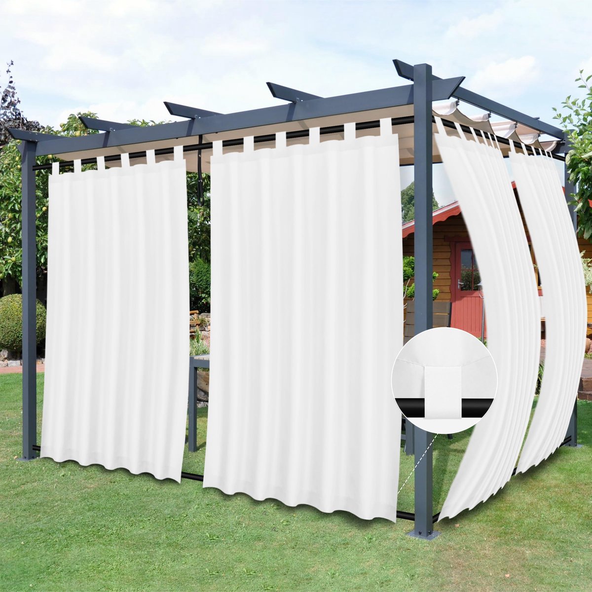Unyqoos® Weerbestendige buiten gordijnen met afneembare lussen voor terras en veranda