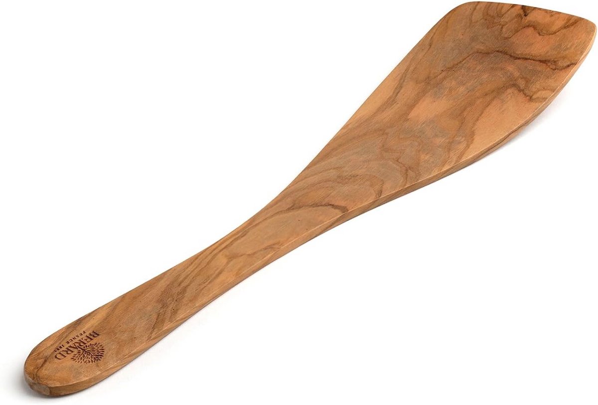 Brede Gebogen Spatel van Olijfhout - Handgemaakt Kookgerei 30 cm