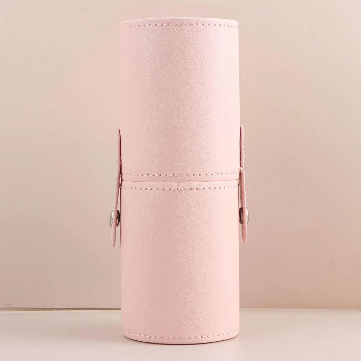 Roze Make-up Borstel Houder PU Leer - Cosmetische Organizer met Deksel