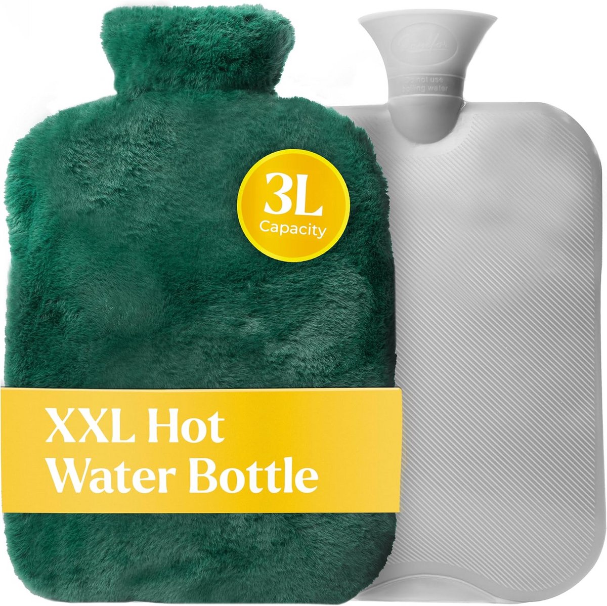 Warmwaterkruik XXL met premium nepleren hoes - grijs