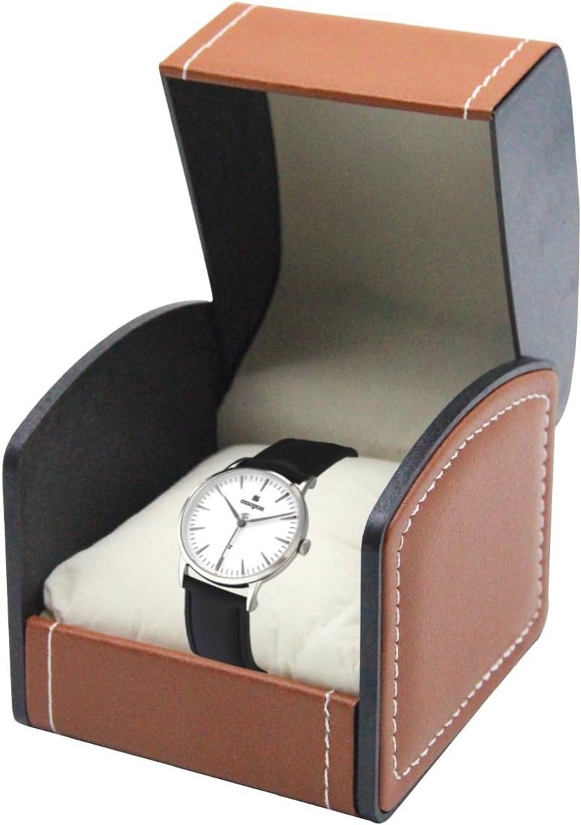 Horlogedoos voor heren en dames, PU-leer, compact design, voor horloges, sieraden, met kussen, bruin