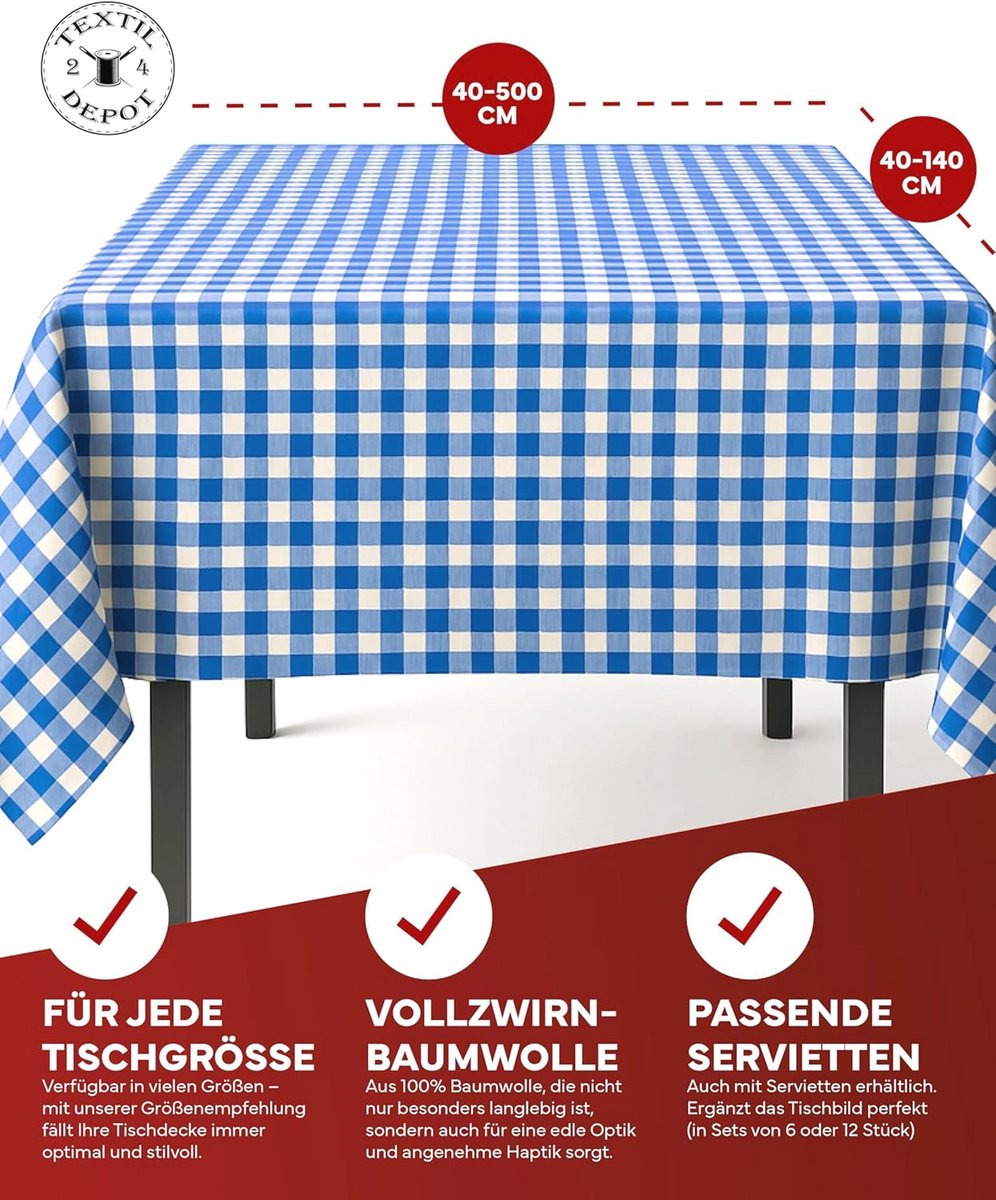 Geruite Tafelkleden van 100% Katoen - Elegante Tafel Decoraties in Diverse Maten