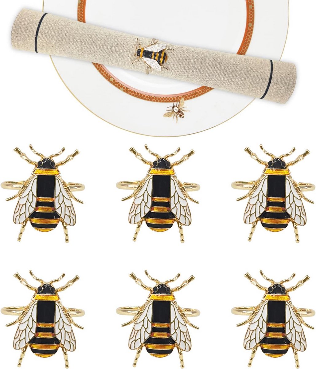 Gouden Bijen Servetringen Set van 6 - Elegante Eettafel Decoratie