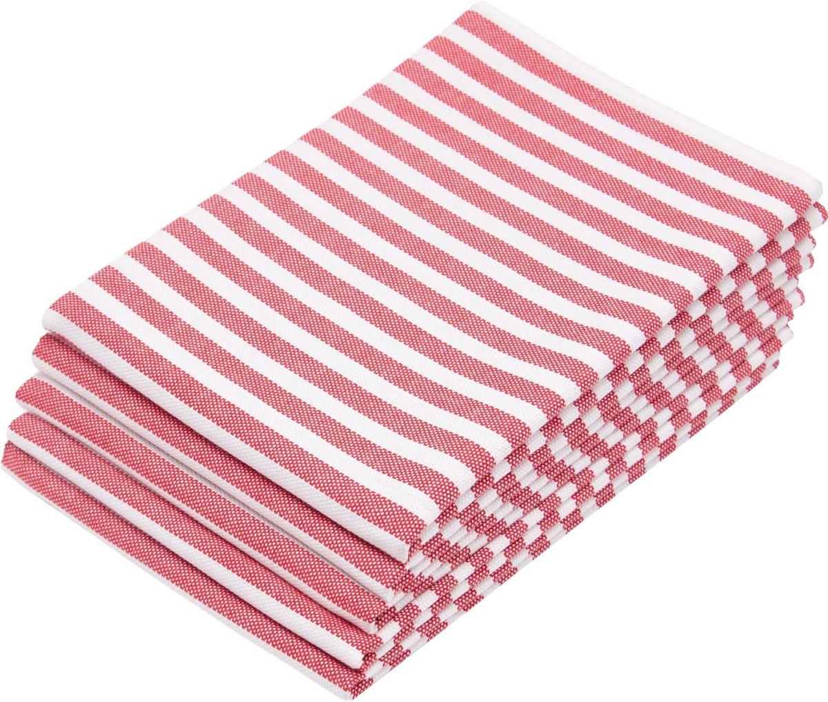 Set van 5 Gestreepte Theedoeken 50x70 cm in Rood-Wit