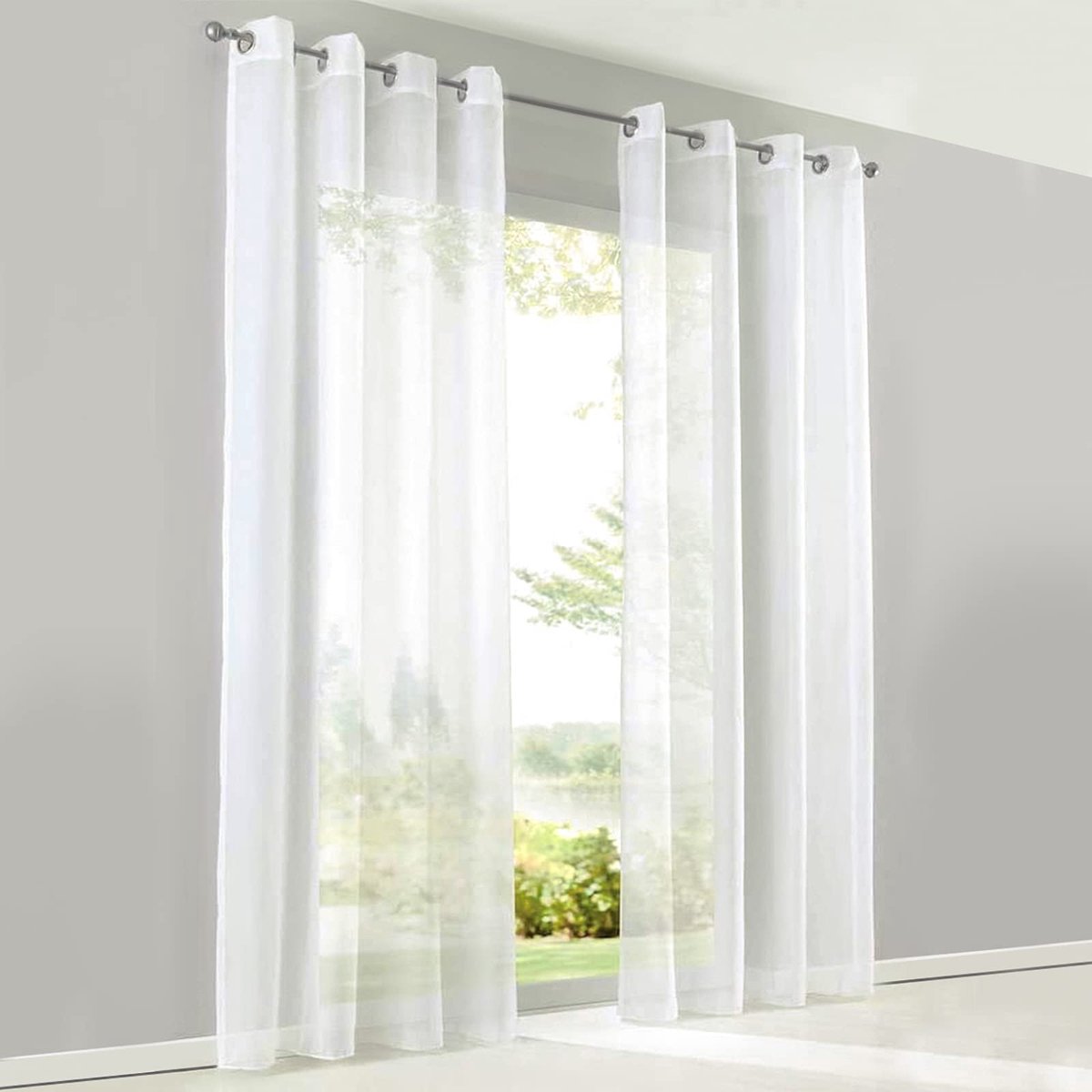 Unyqoos Transparante gordijnen set voor woonkamer, slaapkamer en keuken van voile stof 245x140 cm wit