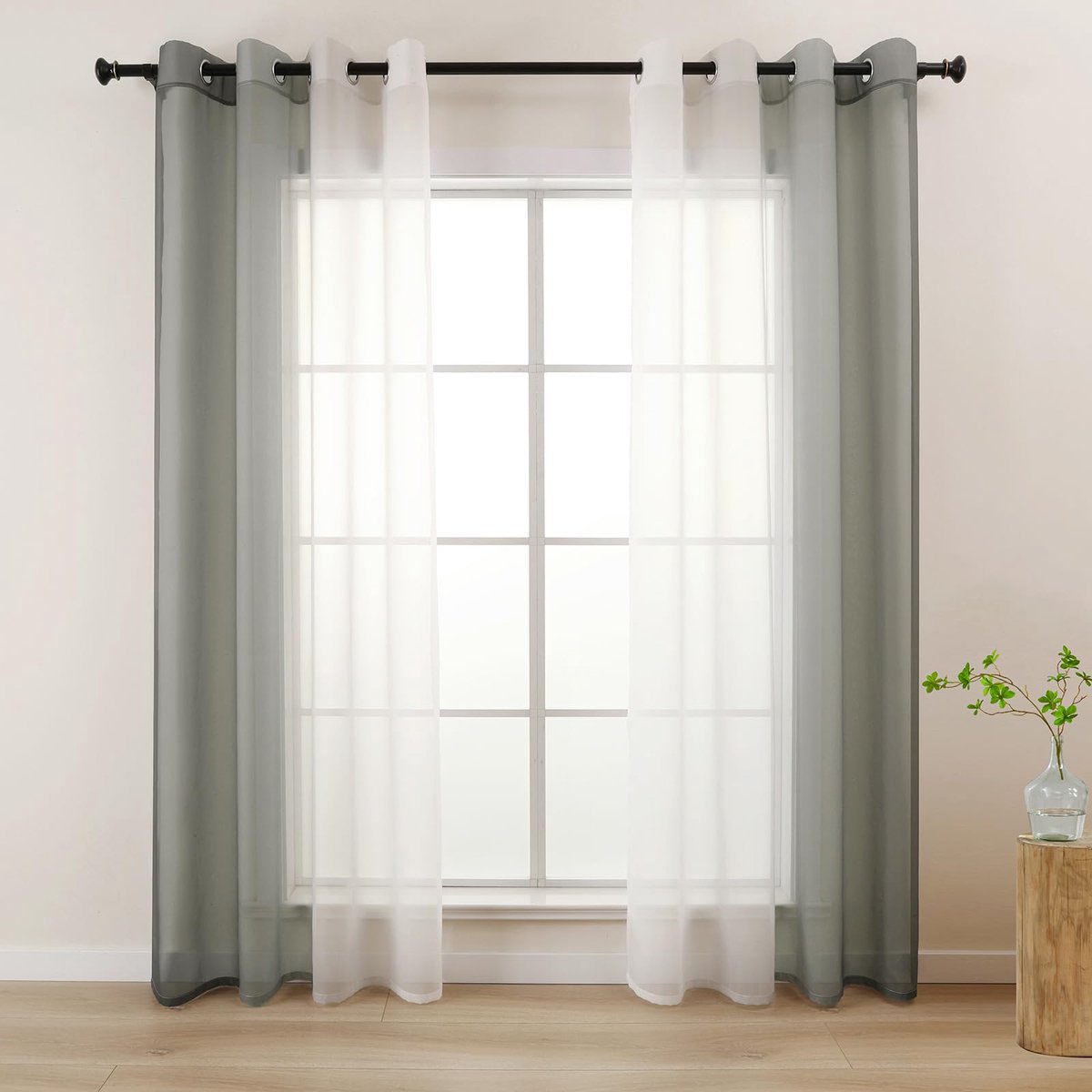 Unyqoos Transparante voile gordijnen met kleurverloop voor diverse kamers en ramen 140 x 225 cm grijs