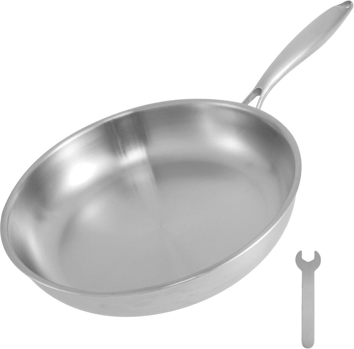 Rvs kookpan 30 cm - ongecoat, ovenbestendig, ergonomisch design