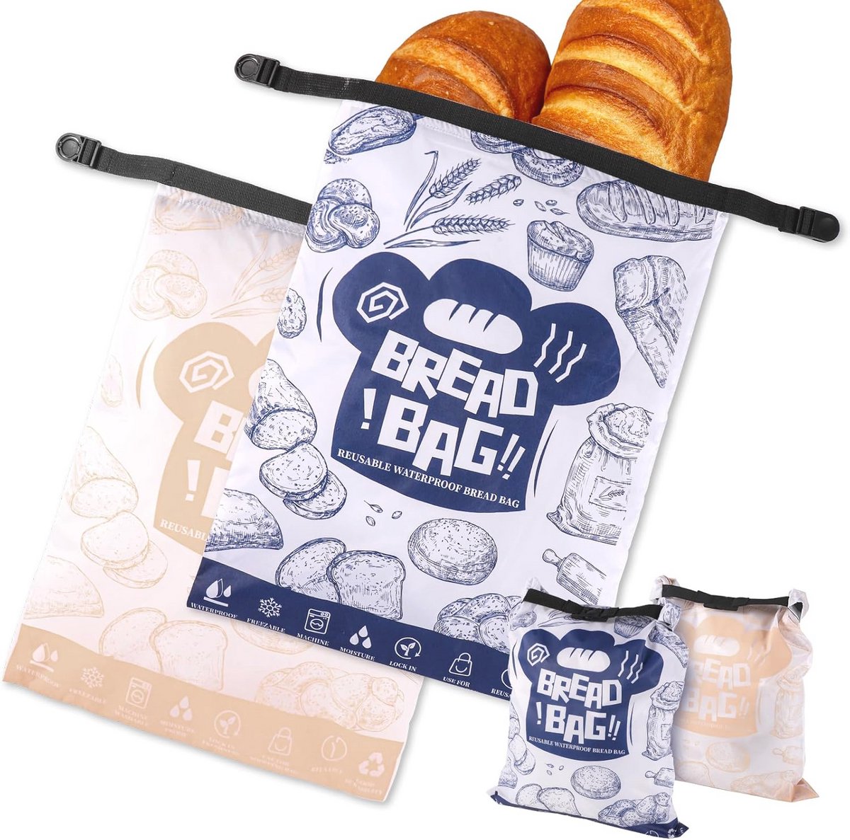 Grote Herbruikbare Waterdichte Broodzakken - 42,5 x 30,5 cm voor Vers Brood en Gebak