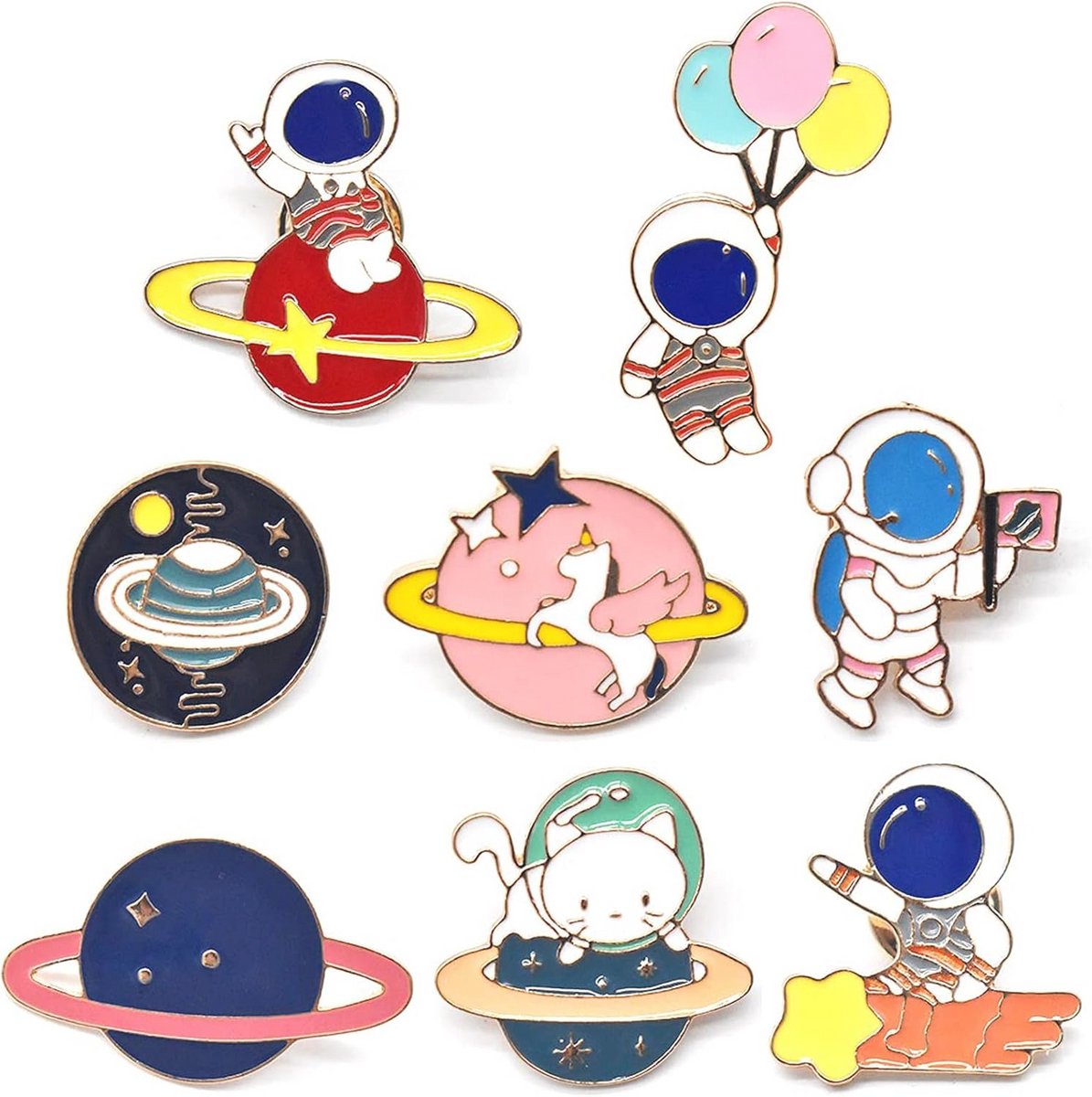 Leuke Enamel Pins - 8 Stuks Ruimte Thema Broches Voor Kleding en Tassen
