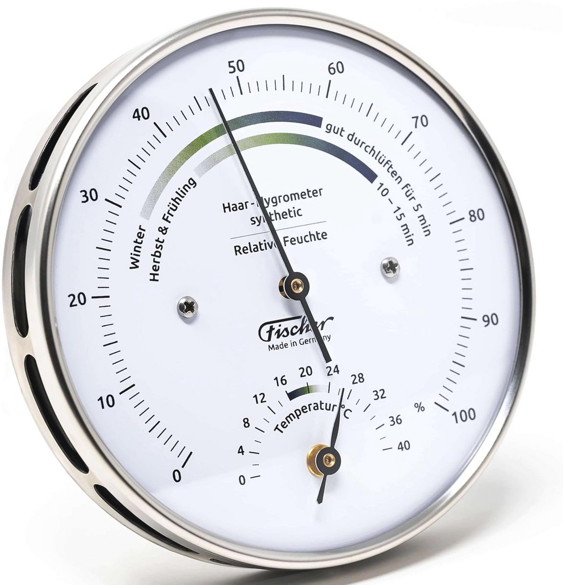 Hygrometer en Thermometer voor Woonklimaat - Nauwkeurige Luchtvochtigheidsmeter en Kamerthermometer - Roestvrij Staal 103 mm