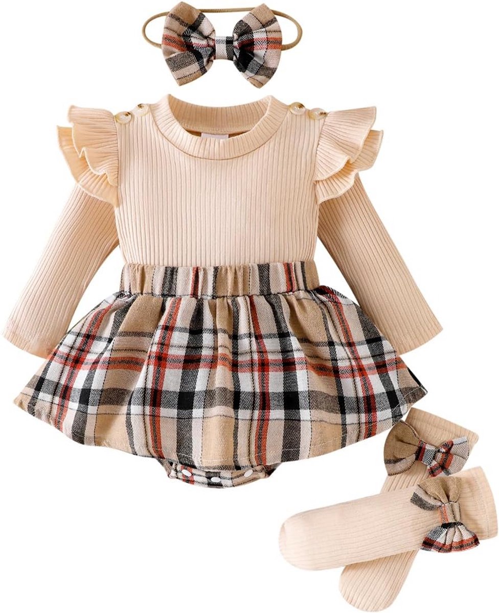 Schattige Baby Meisjes Kleding Set - Romper met Lange Mouwen en Bijpassende Hoofdband